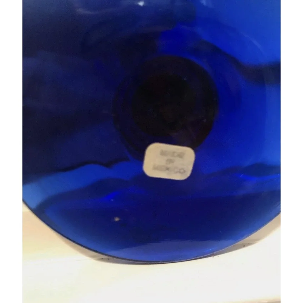 Set of 2 HAND Blown Cobalt Blue Stemmed Wine Water Glass / Goblets - 8 7/8